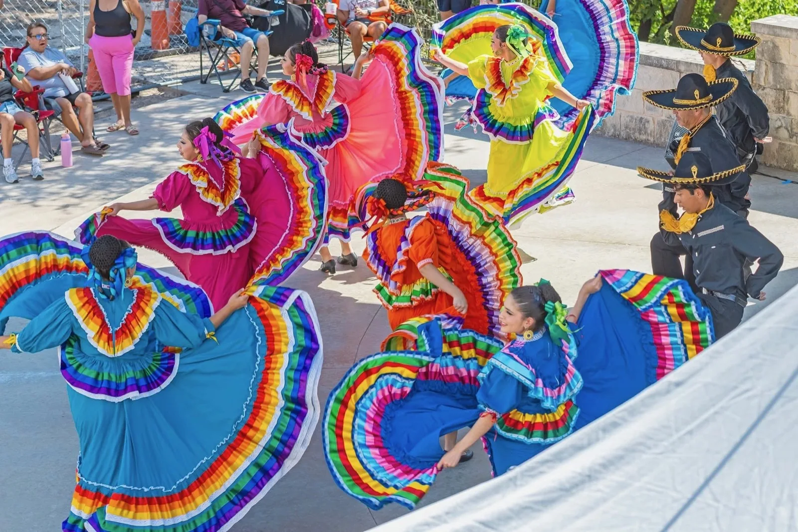 Round Rock Ballet Folklórico dancers performing in colorful skirts