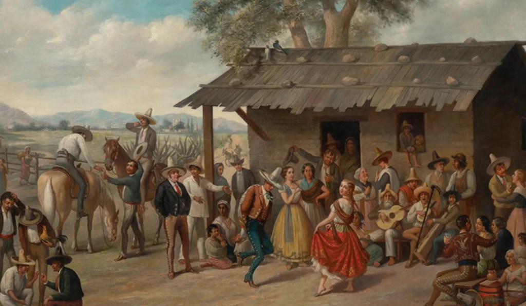Fandango, Fiesta de pueblo, detail by an unknown artist, used by the Briscoe Museum for Tejano Legacy